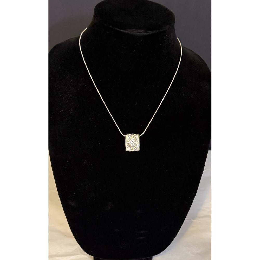 Vintage Crown Trifari Necklace Silver‎ Pave Rhinestone Pendant Jewelry 16-17.5"